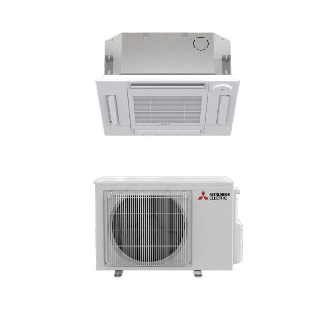 Mitsubishi 15,000 Btu R-454B 20.6 SEER2 Single Zone 4-Way Cassette Mini Split Heat Pump System